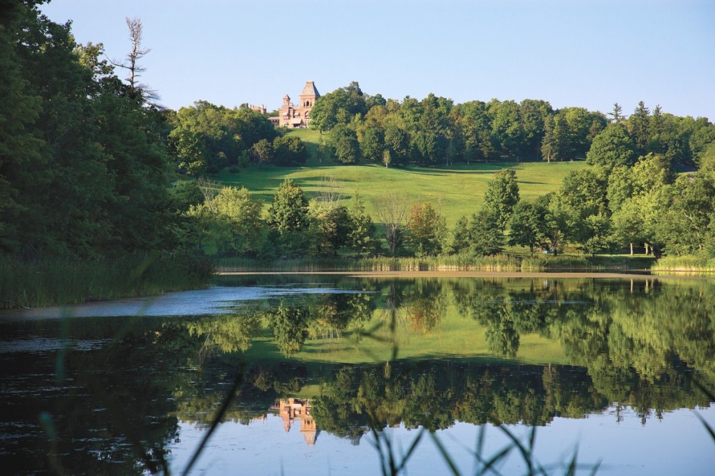 View across the lake to the Main House, Frederic Edwin Church’s Olana, Hudson, N.Y., 2010, ©Peter Aaron/OTTO.